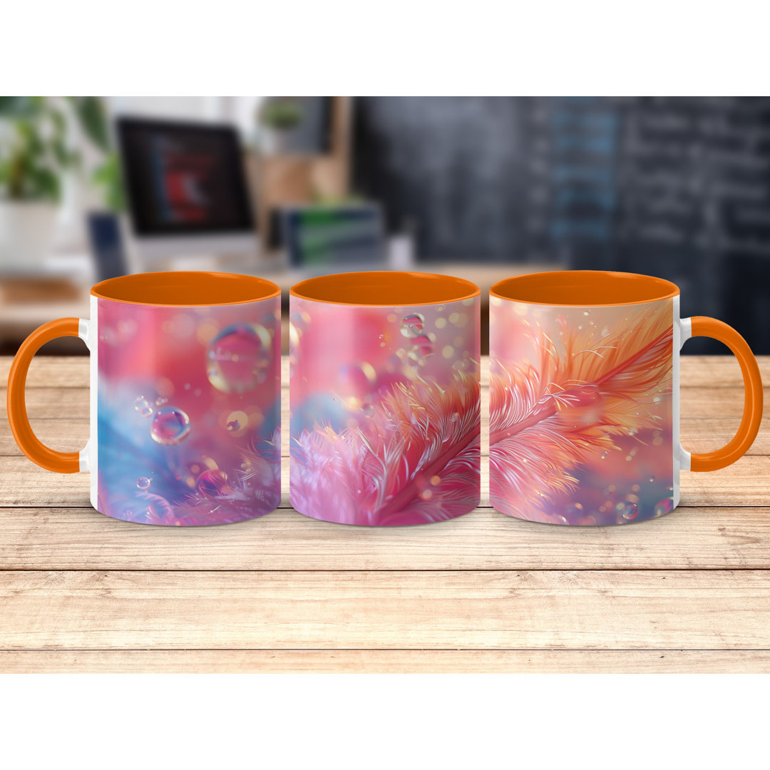 3D Design 11oz Accent Mugs – Ceramic Coffee Cup with an Orange Handle and Interior