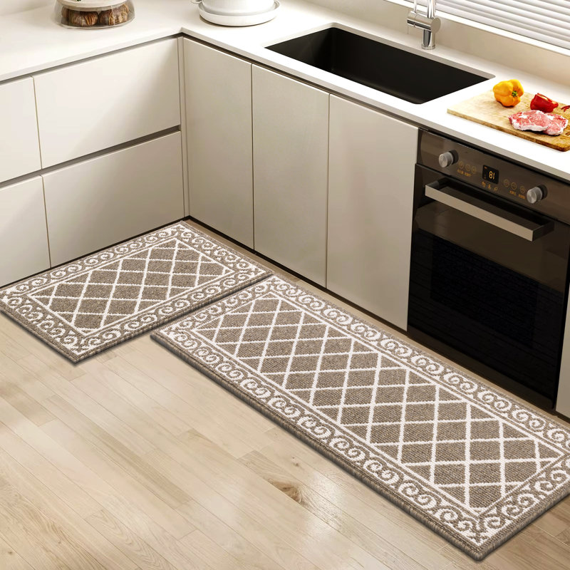 Tapis de cuisine lavable antidérapant Betio (ensemble de 2), Café