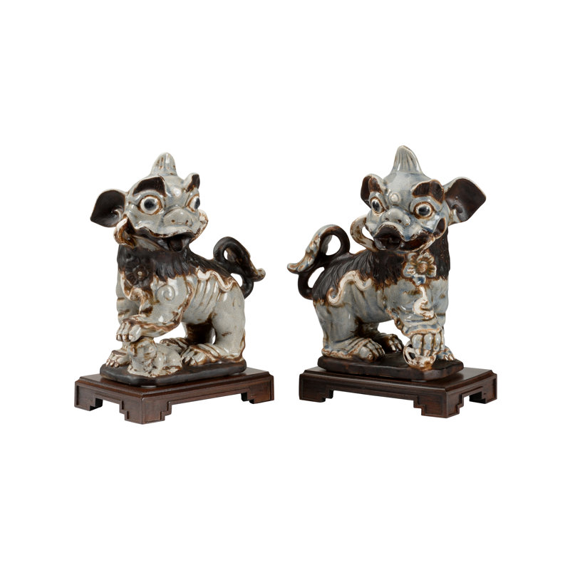 2 Piece Chinese Dogs Figurine Set