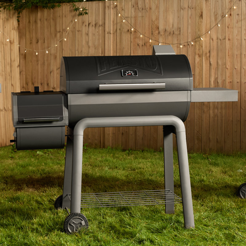 Feasto Heavy-Duty Charcoal Grill with Offset Smoker, 815 Sq. In. Cooking Area, Adjustable Charcoal Pan and Side Shelf