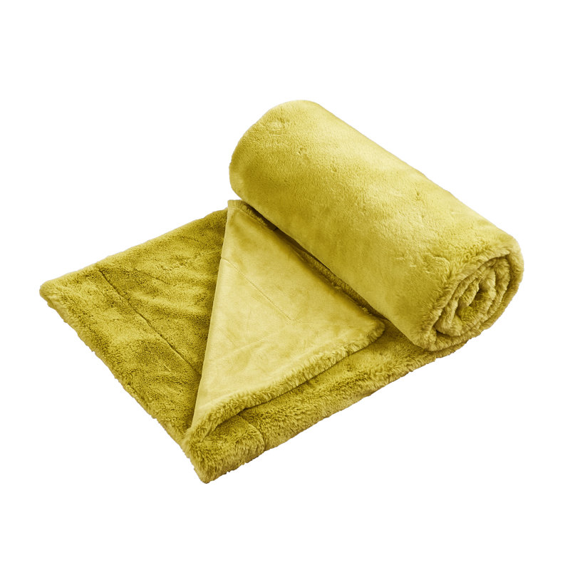 Jeté en fausse fourrure de renard, L 50 po x L 60 po, Citron curry