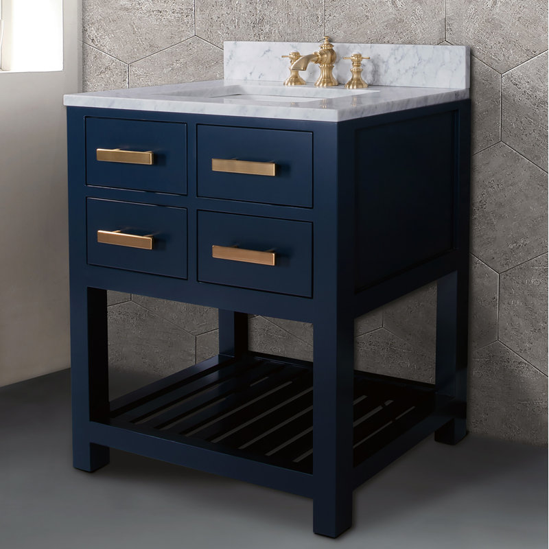 Doucette 30" Single Bathroom Vanity Set with Carrara White Marble Top, Monarch Blue, No