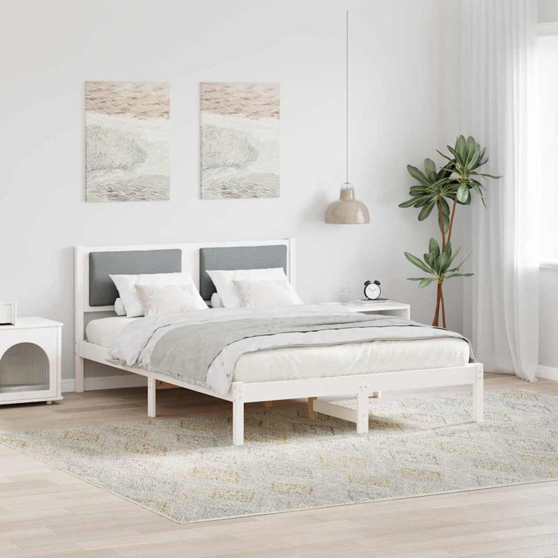 Solid Wood Bed Frame, European Double (140 x 200 cm), White/Light Grey