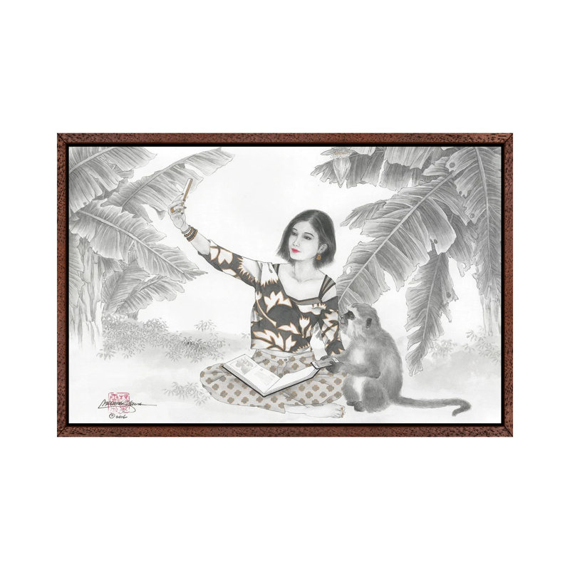 Monkey BFF - Painting on Canvas, 101.6 cm H x 66.04 cm W, Classic Brown Wood Framed