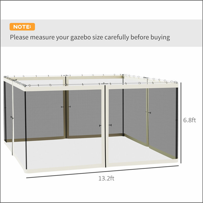 Outsunny 13' x 13' Replacement Mesh Sidewall Netting for Patio Gazebos and Canopy Tents with Zippers (Sidewall Only)