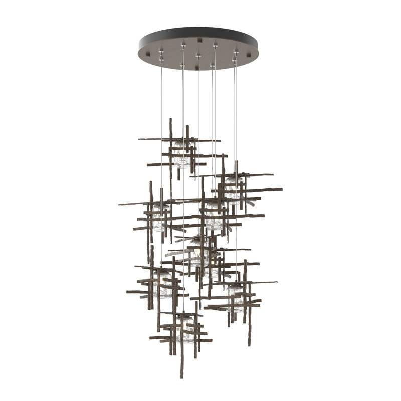 Tura 9-Light Glass Round Pendant, Bronze, Seeded Clear, 30" - 80"