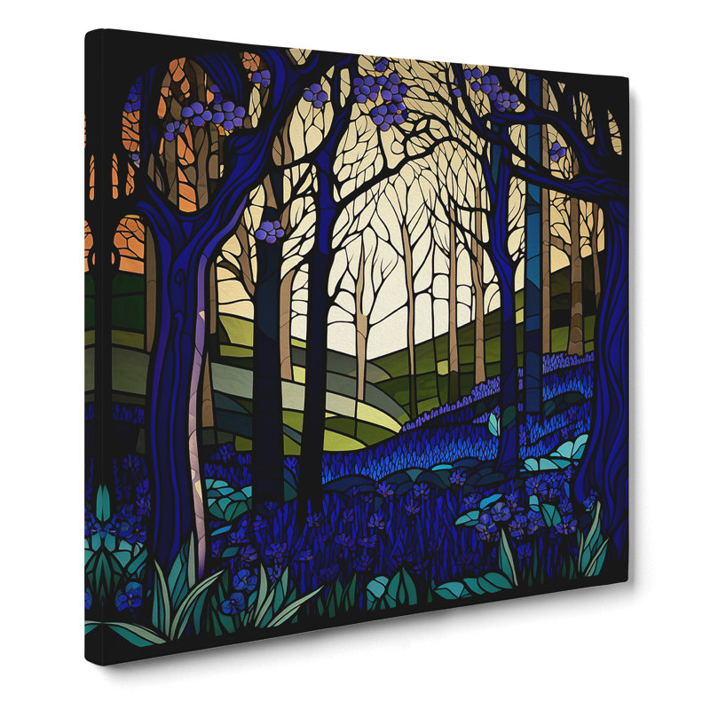 Bluebell Field Stained Glass Effect - Wrapped Canvas, 50cm H x 50cm W x 3cm D