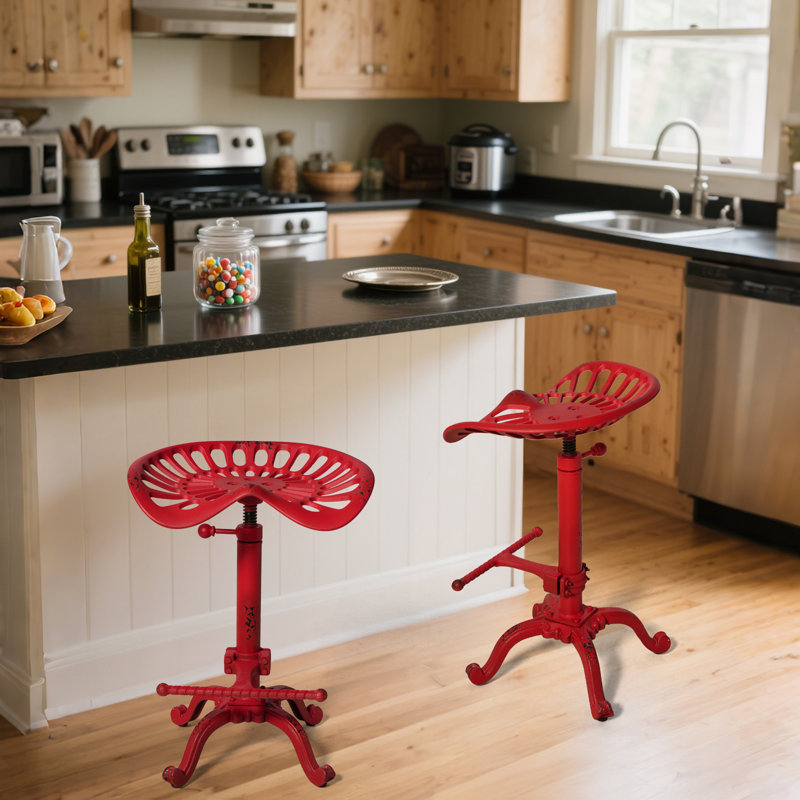Tracteur - Tabouret de bar - Tabouret de bar industriel rustique - Tabouret pivotant en fonte de style campagnard - Hauteur de comptoir réglable - Très haute hauteur de pub - 22,05 à 27,95 po (Rouge)
