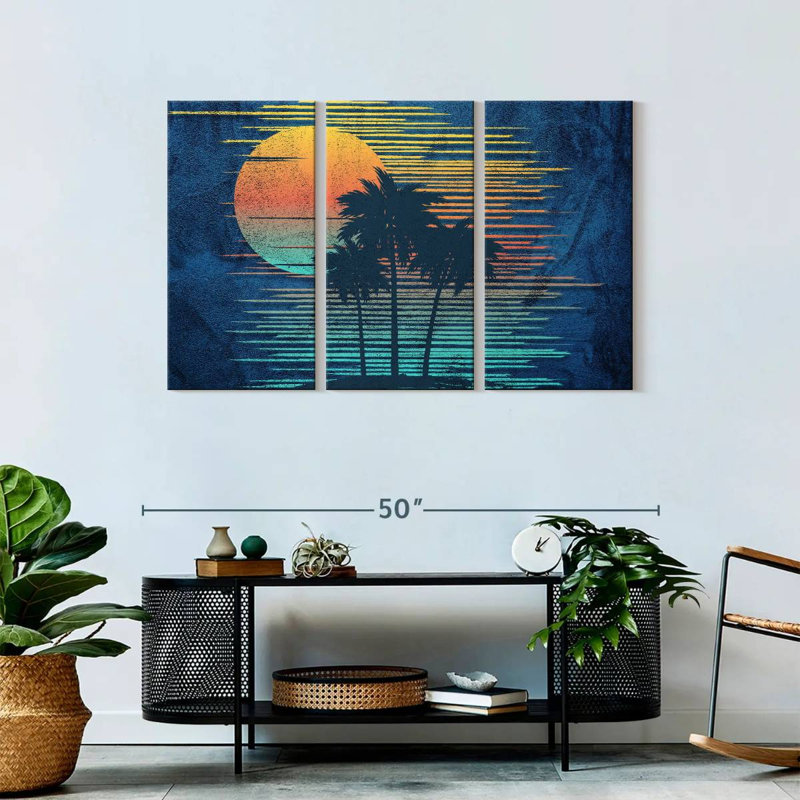 Groovy Tropical Sunset - 3 pièces de toile tendue, H 28 po x l 45 po x P 1,25 po