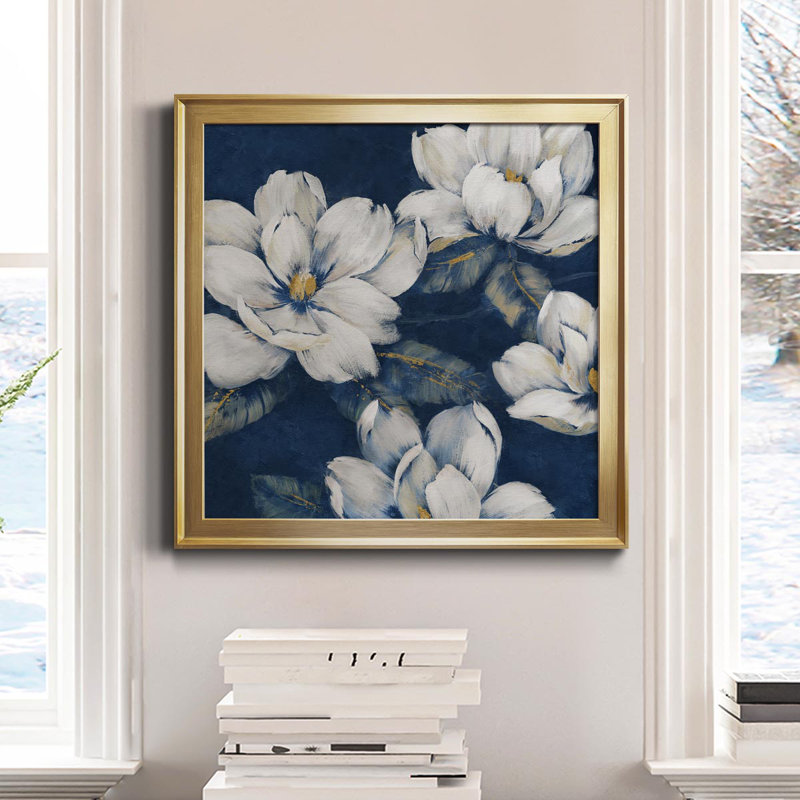 «Magnolias Indigo», reproduction d'art sur toile encadrée, H 34,5 po x l 34,5 po x P 1,5 po, Or