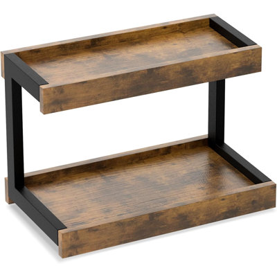 Organisateur de tablette de comptoir, étagère à épices à 2 niveaux pour comptoir, brun, café, station, organisateur de sirop pour comptoir, tablette pour bureau