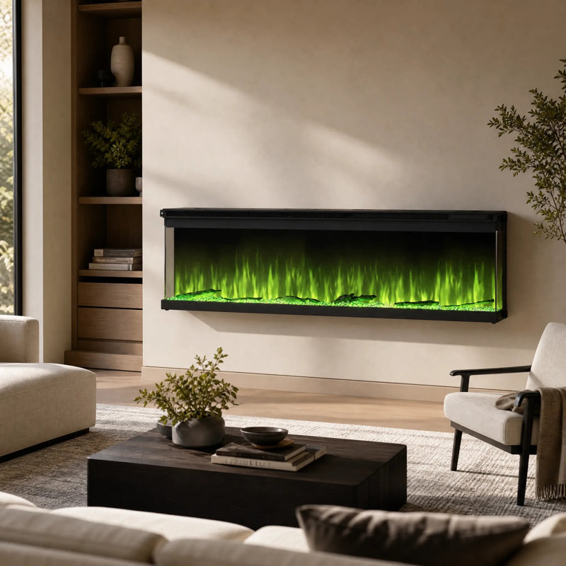 Foyer électrique intelligent noir 50 "/ 60" / 72 "avec flamme 12 couleurs et connexion WiFi, H 17 po x l 50 po x P 7,9 po