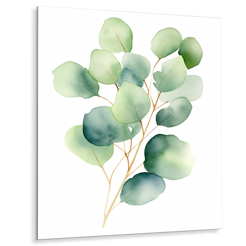 Blanc blanc vert minimalisme eucalyptus Essence VII - décoration murale florale en métal, H 20 po x l 12 po x P 1 po