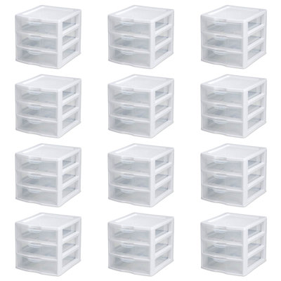 Sterilite Clearview Plastic Multipurpose Small 3 Drawer Desktop Storage Organization Unit for Home, Classrooms, or Office Spaces