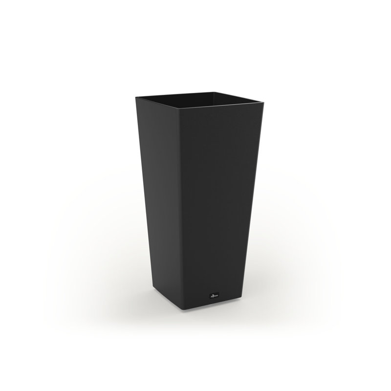 Tall Black Composite Resin Outdoor Square Planter with Shelf Insert