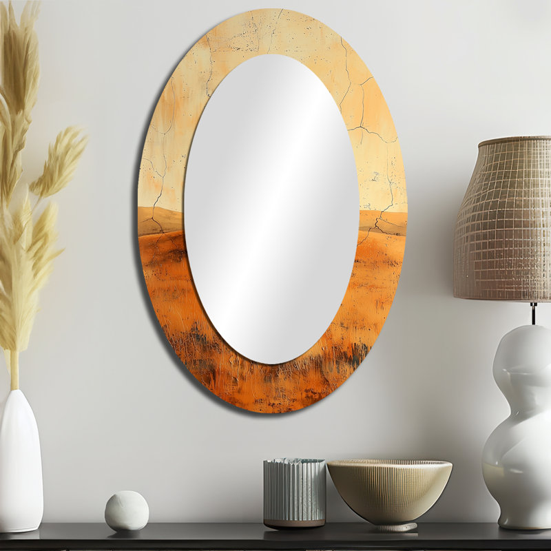 Paysage africain noir III - Grand miroir mural ovale sur métal, 36 po x 24 po