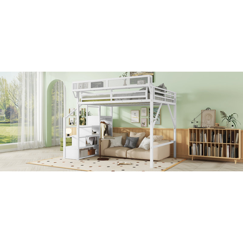 Lit mezzanine innovant avec rangement en métal, chambre à coucher de conception moderne et peu encombrante
