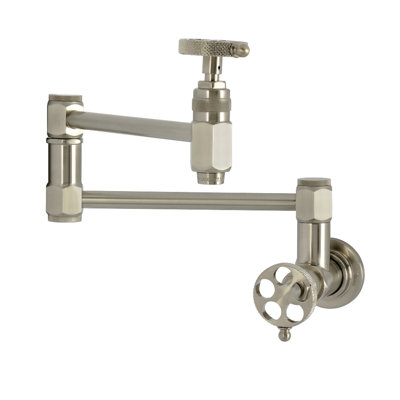 Kingston Webb Two-Handle 1-Hole Wall Mount Pot Filler Faucet With Knurled Handle