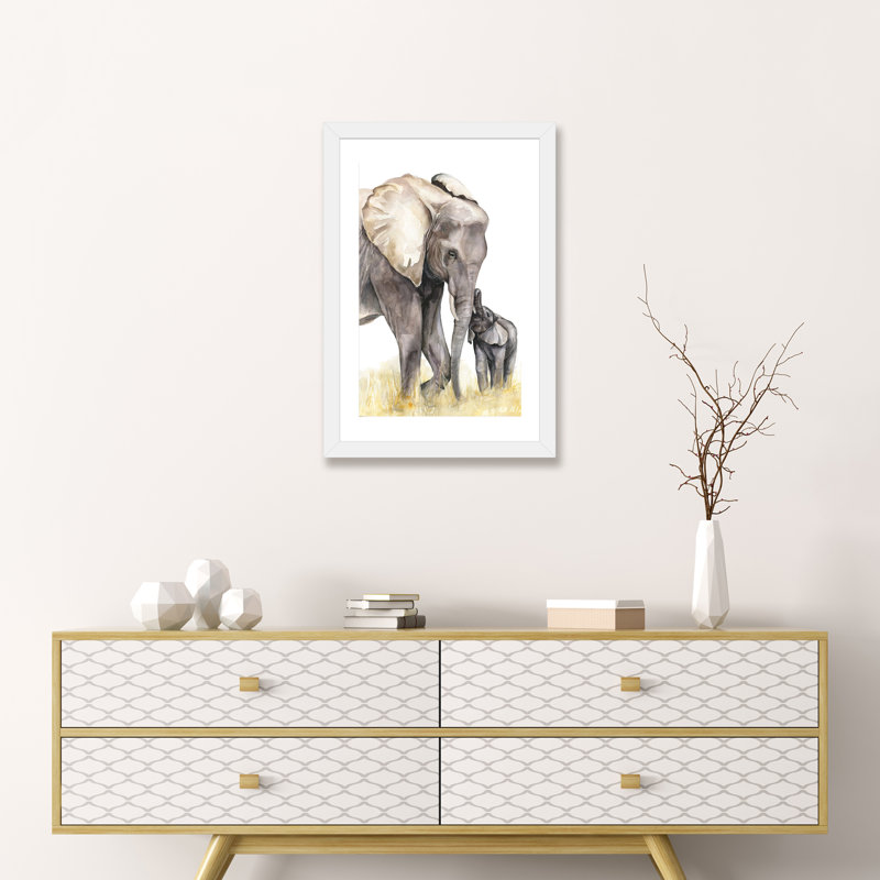 Décoration murale éléphant, H 32 po x l 24 po x P 1 po, Papier encadré blanc