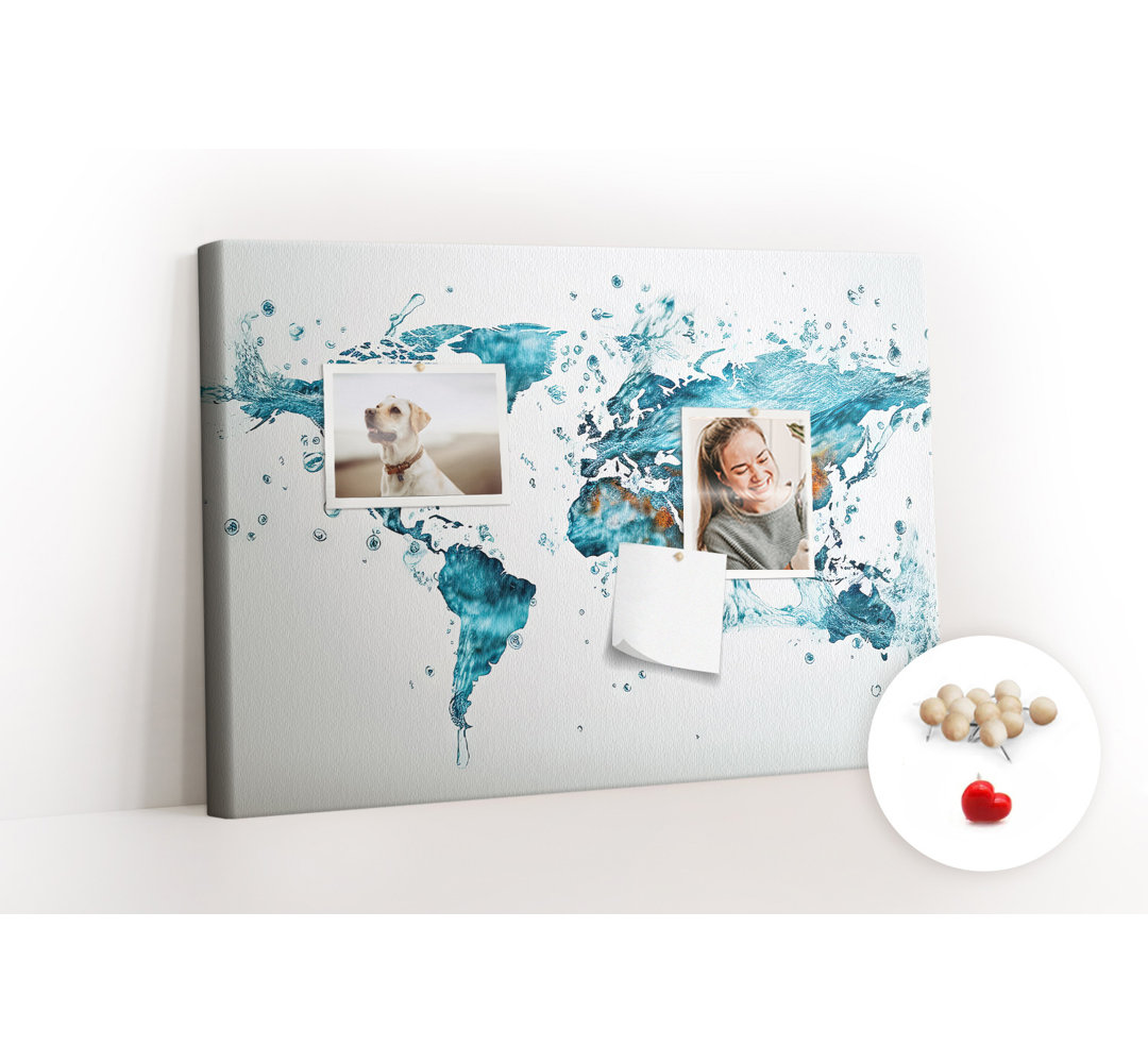 Wall Mounted bulletin board print home decor message pin boards decorative corkboard Water world map
