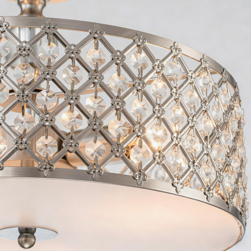 Plafonnier semi-encastré 3 lumières moderne, Nickel brossé