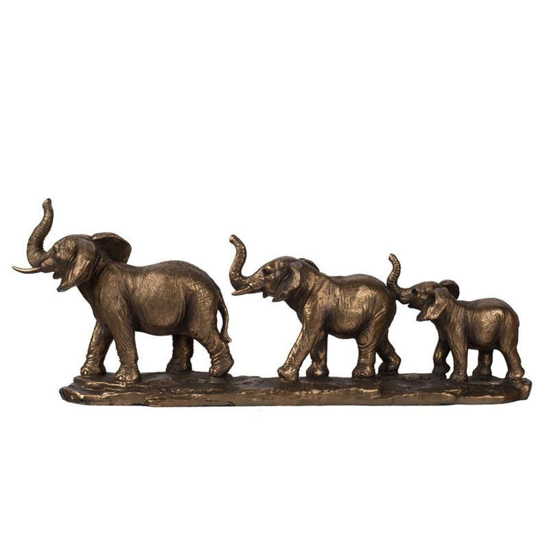 Decorative Elephant Family Sculpture with Antique Copper Finish, Realistic Polyresin Elephant Trio for Shelf, Mantel, Tabletop, or Centerpiece, 18” x 3” x 7” 