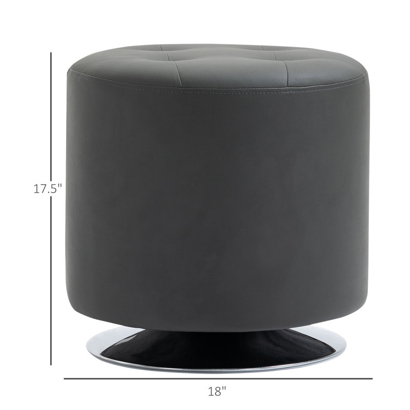 HOMCOM 360° Swivel Foot Stool Round PU Ottoman With Thick Sponge Padding And Solid Steel Base