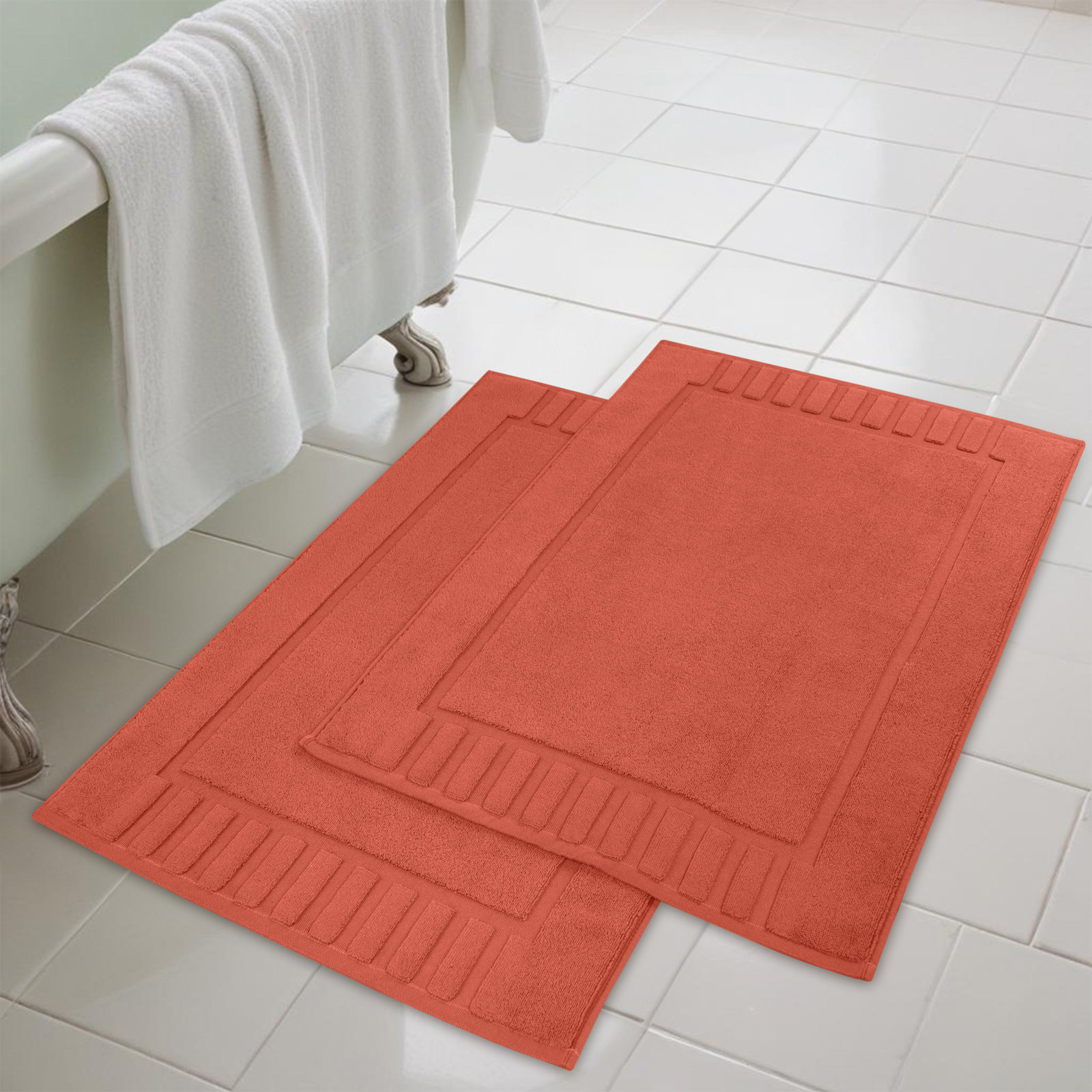 Pardue Cotton Bath Mat, Coral, Geometric