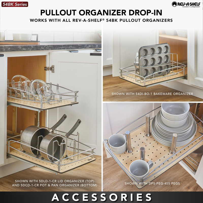 Two-Tier 14.5" x 22" Beige Composite and Metal Pullout Cabinet Organizer