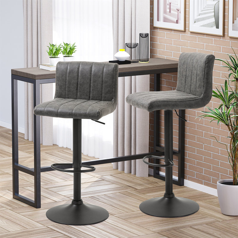 Lorely Swivel Adjustable Height Bar Stool with Steel Frame, Grey