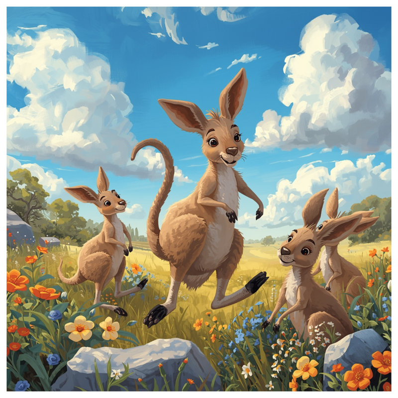 Kangourous dans des couvertures de fleurs sauvages, L 60 po x H 80 po
