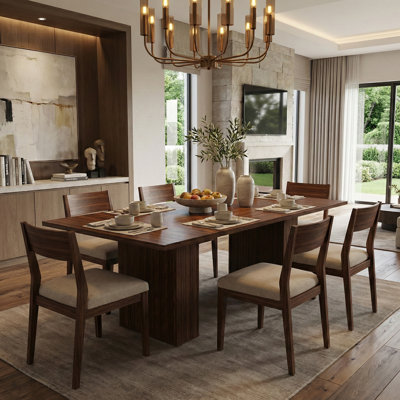 78" Farmhouse Rectangular Dining Table with Storage Base, Natural Wood Veneer, MDF Construction, Seats 6