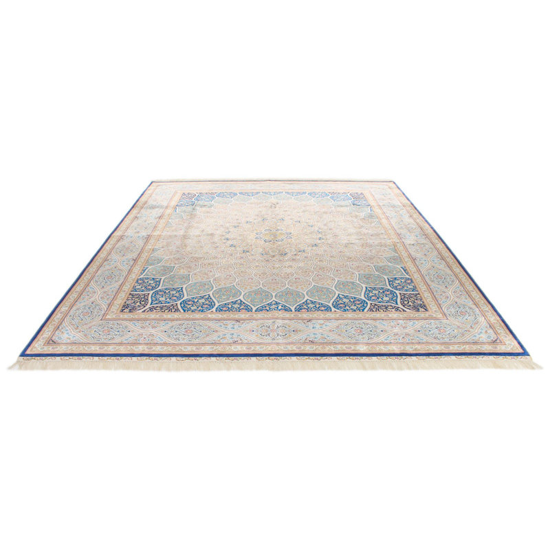 8x10 Beige and Blue Turkish Silk Rug