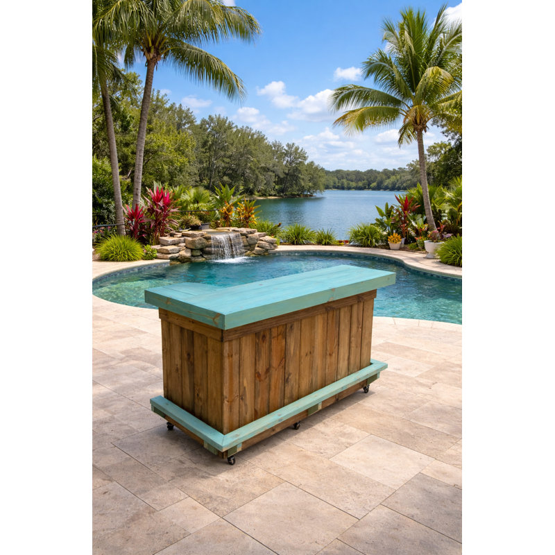 Sylvan 6' x 3' L-Shape Outdoor Bar Table with Two-Tier Top, Footrest, and Storage Shelves for Patio