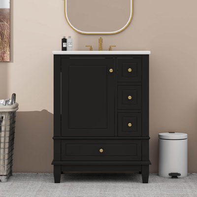 Meuble-lavabo 24 po avec lavabo et tiroirs, plateau en céramique et tablettes de rangement