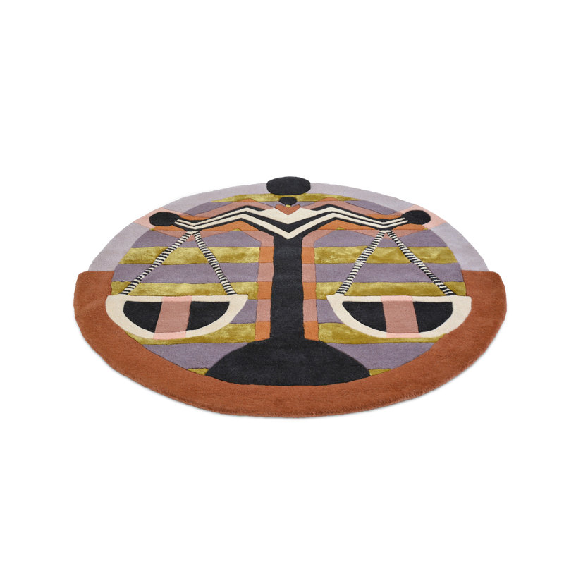 Hand Tufted Abstract Area Rug in Orange/Black/Gold/Purple, Round 3'3"