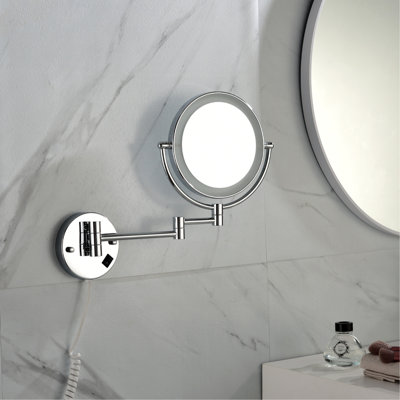 Miroir de maquillage à DEL de 8 pouces avec deux grossissements, fixation murale, 12 rallonges, finition, grossissement 1 / 3x, rotation à 360 degrés, miroir grossissant à fixation sur bouton étanche, extensible, rotatif,