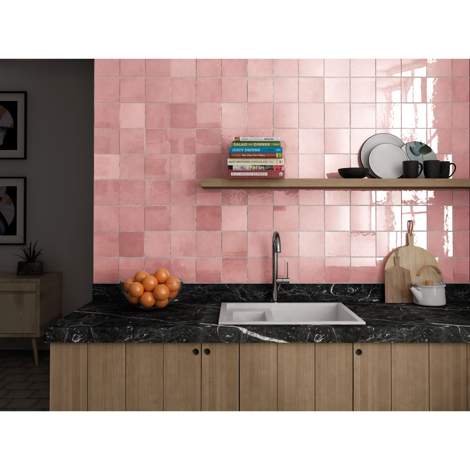 Cloe 5" x 5" Ceramic Subway Tile, Pink