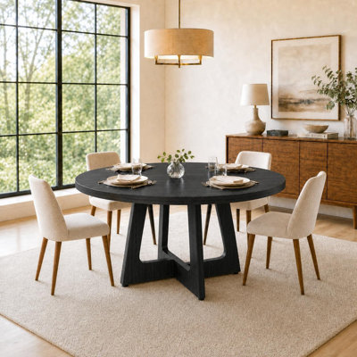 47" Round Dining Table for 4-6, Farmhouse Wood Circle Table with Mid-Century Style, Sturdy MDF for Kitchen Dining Room
