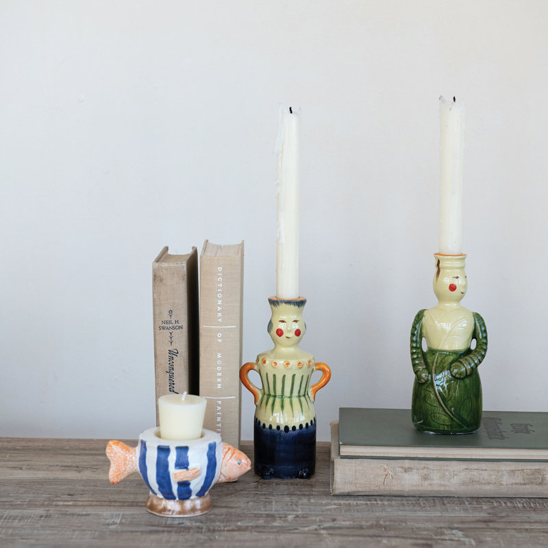 Hand-Painted Stoneware Fish Tealight/Taper Holder