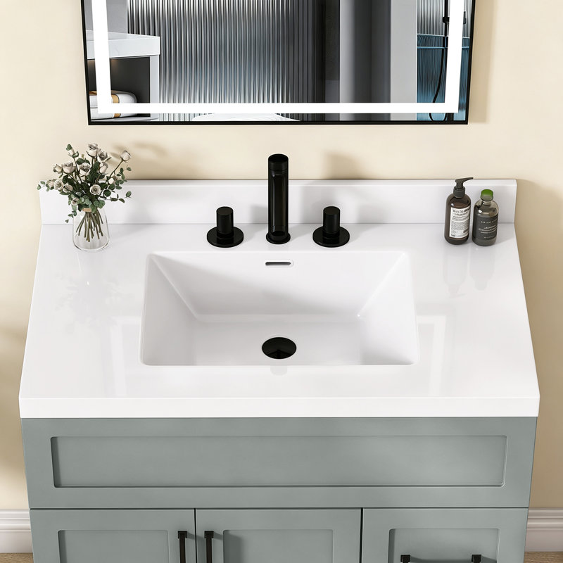 Comptoir de salle de bain 36 "x P 22" avec comptoir intégré pour salle de bain simple et dosseret blanc 3,5 "3 trous de robinet pré-percé pour 8" de large