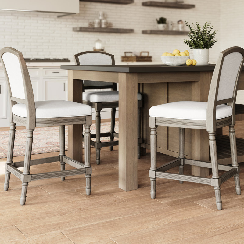 Tabouret de bar de 26 pouces, gris patiné, siège et dossier rembourrés gris, texturé, pour siège de cuisine à hauteur de comptoir de carte de pub, aire de jeu pour table de salle à manger