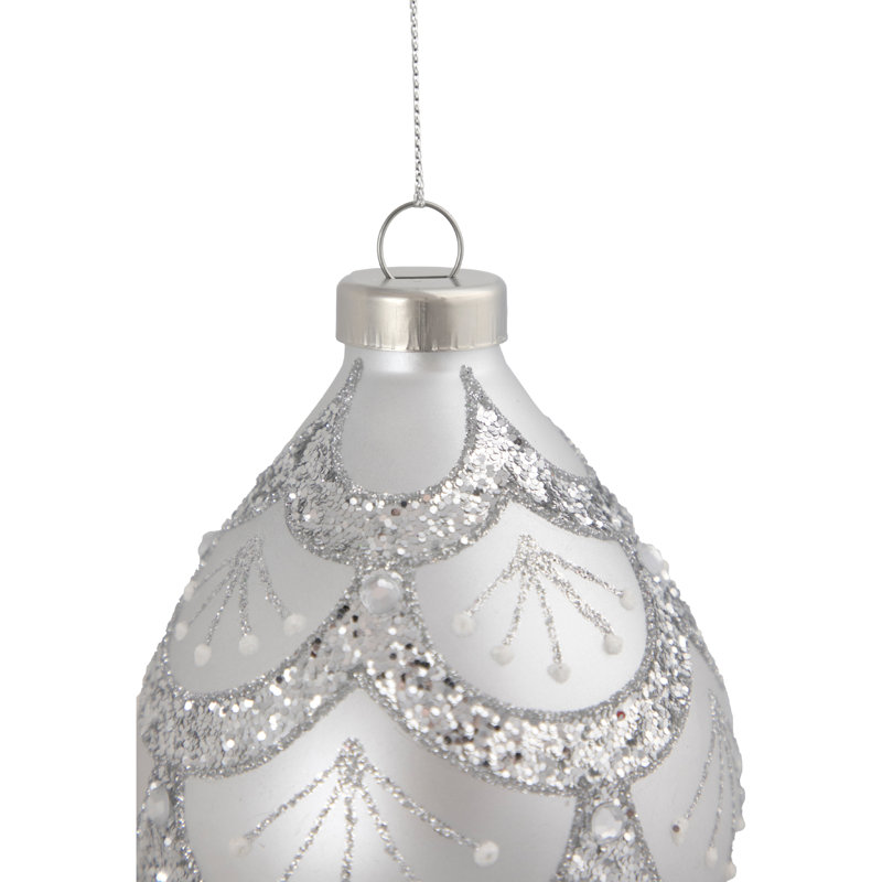 Ornement de Noël 5 po en verre argenté scintillant