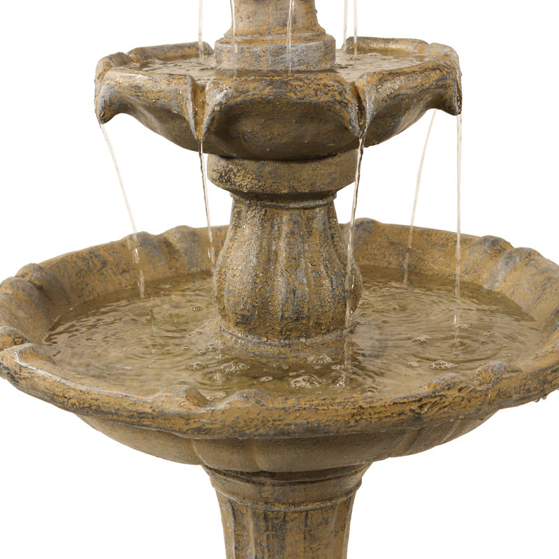 Kirt Resin Pineapple Traditional 2-Tier Solar Fountain with Battery Backup - Earth, Tan Brown