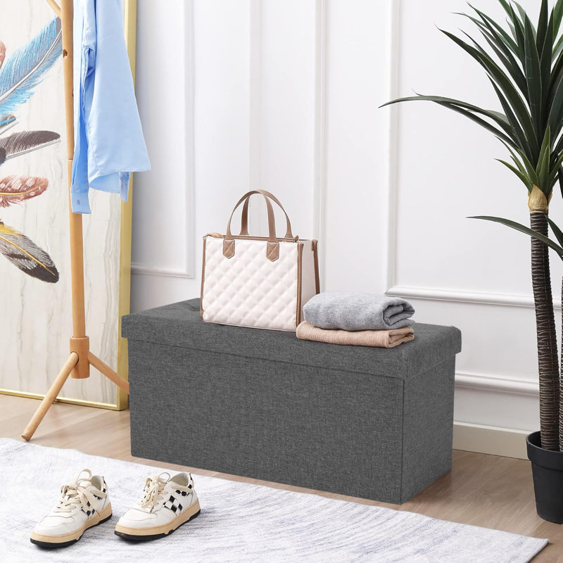 Folding Storage Ottoman Bench, Storage Chest, Foot Rest Stool, Bedroom Bench With Storage, 15" H x 30" W x 15" D