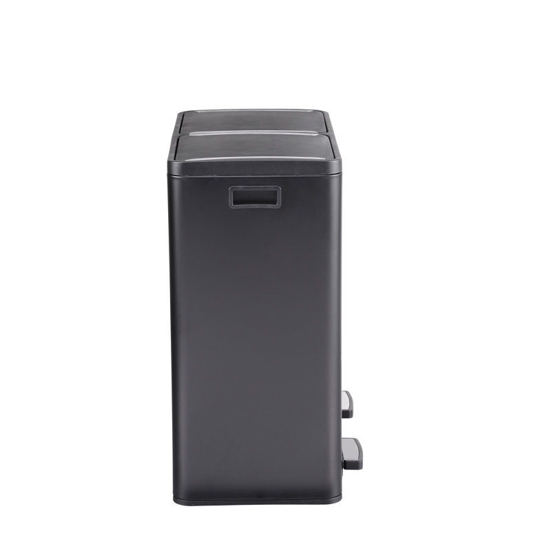 Large Black Stainless Steel Dual Compartment Trash and Recycling Bin