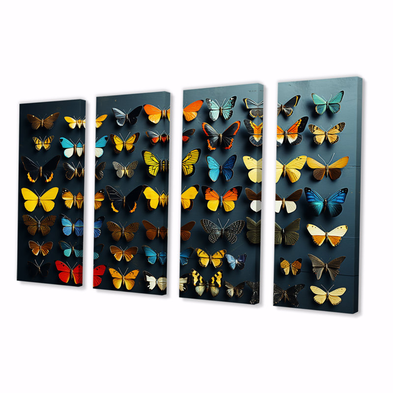 Ensemble de 4 papillons multicolores colorés - insectes et insectes, H 32 po x l 64 po