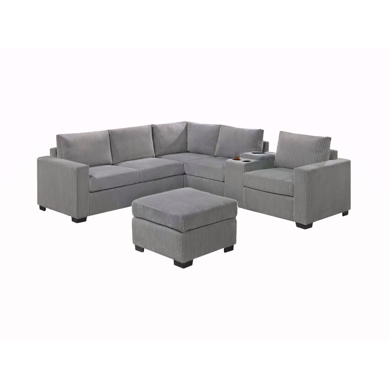 Ensemble de canapé modulaire en tissu et en tissu 4 pièces, Velours côtelé gris pâle