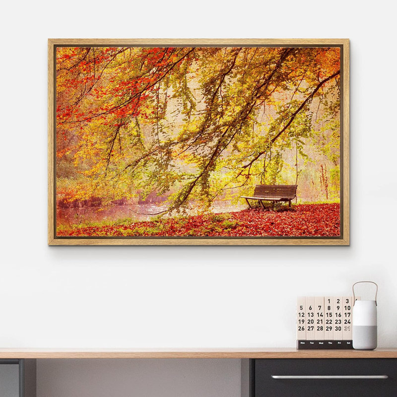 Automne, automne, effet aquarelle, banc dans un parc d'automne sur toile, Cadre naturel, H 16 po x l 24 po x P 1,5 po