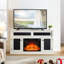 Meuble télé avec de grandes tablettes compatibles avec 65 po, finition blanche et ajustement élégant, 31,7H-1741252756-1741252755